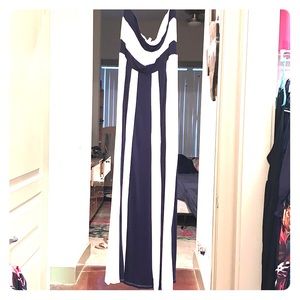 blue and white maxi dress
